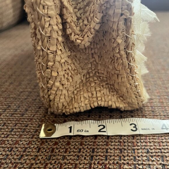 Vintage Flower Embellished Lined Straw Handbag Purse - Picture 11 of 11